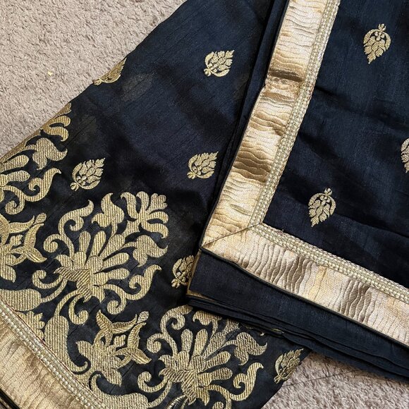 Black Indian Silk saree - Tussar silk saree with Heavy embroidery work Item desc - Picture 12 of 14
